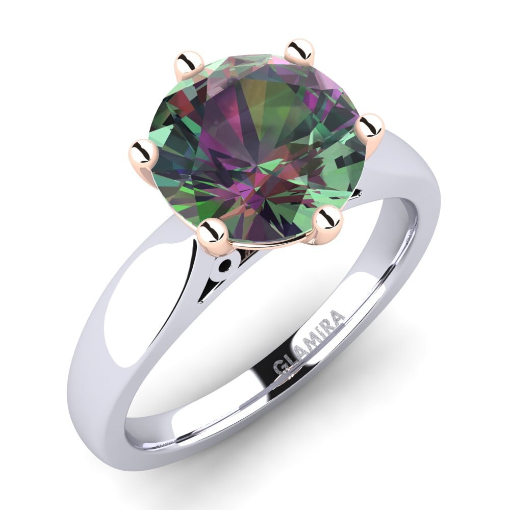 Białe & Różowe Złoto 585 Mistyczny Topaz Pierścionek zaręczynowy Bridal Glory 3.0crt