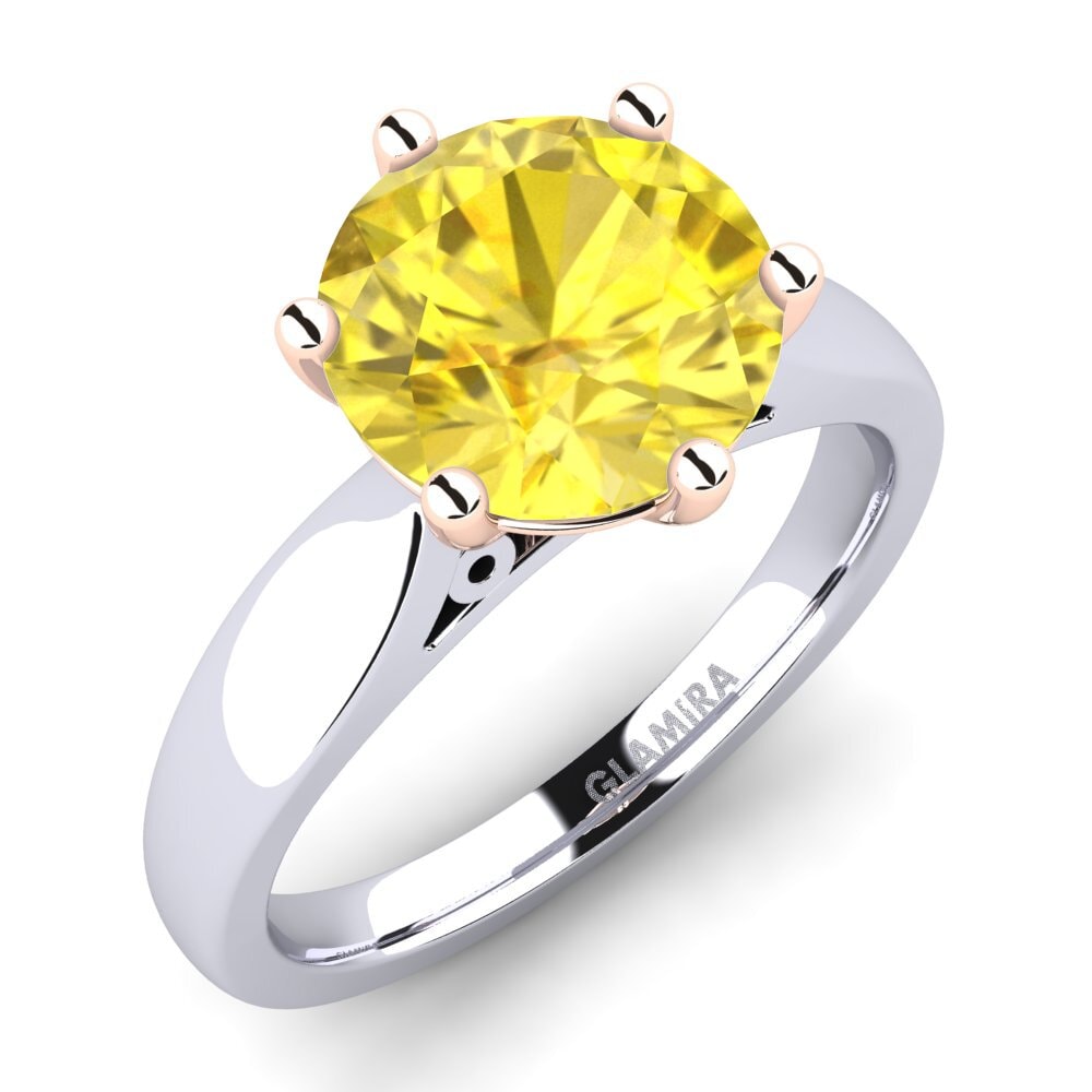 Białe & Różowe Złoto 585 Żółty Szafir Pierścionek zaręczynowy Bridal Glory 3.0crt