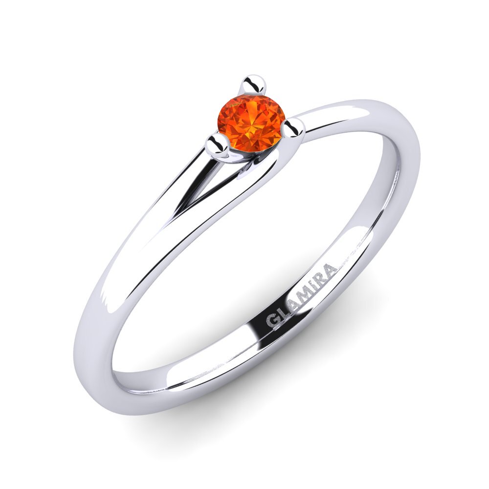 585 Bílé zlato Oranžový safír Zásnubní prsten Bridal Heart 0.1crt