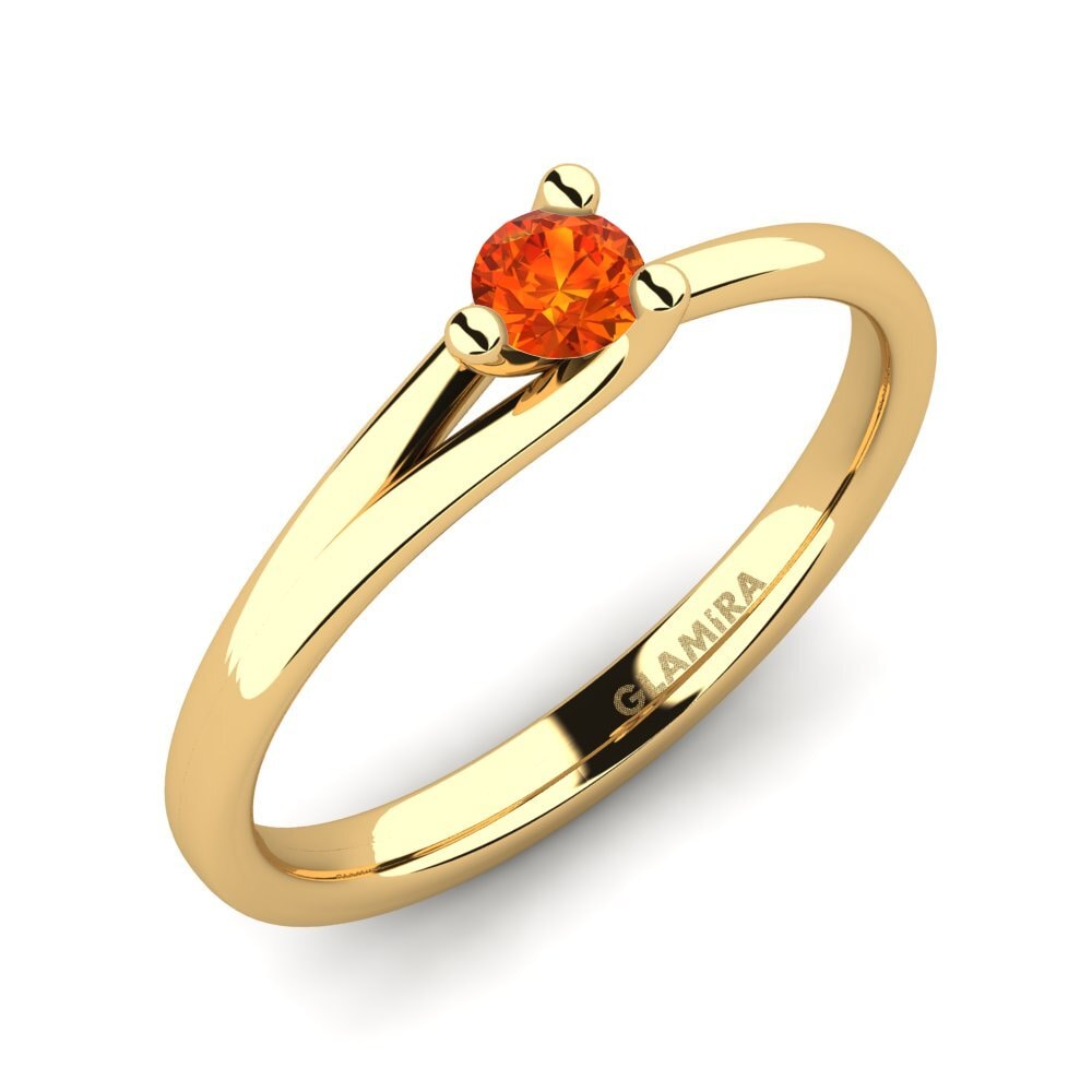 18k Oro Amarillo Zafiro Naranja Anillo de compromiso Bridal Heart 0.16crt