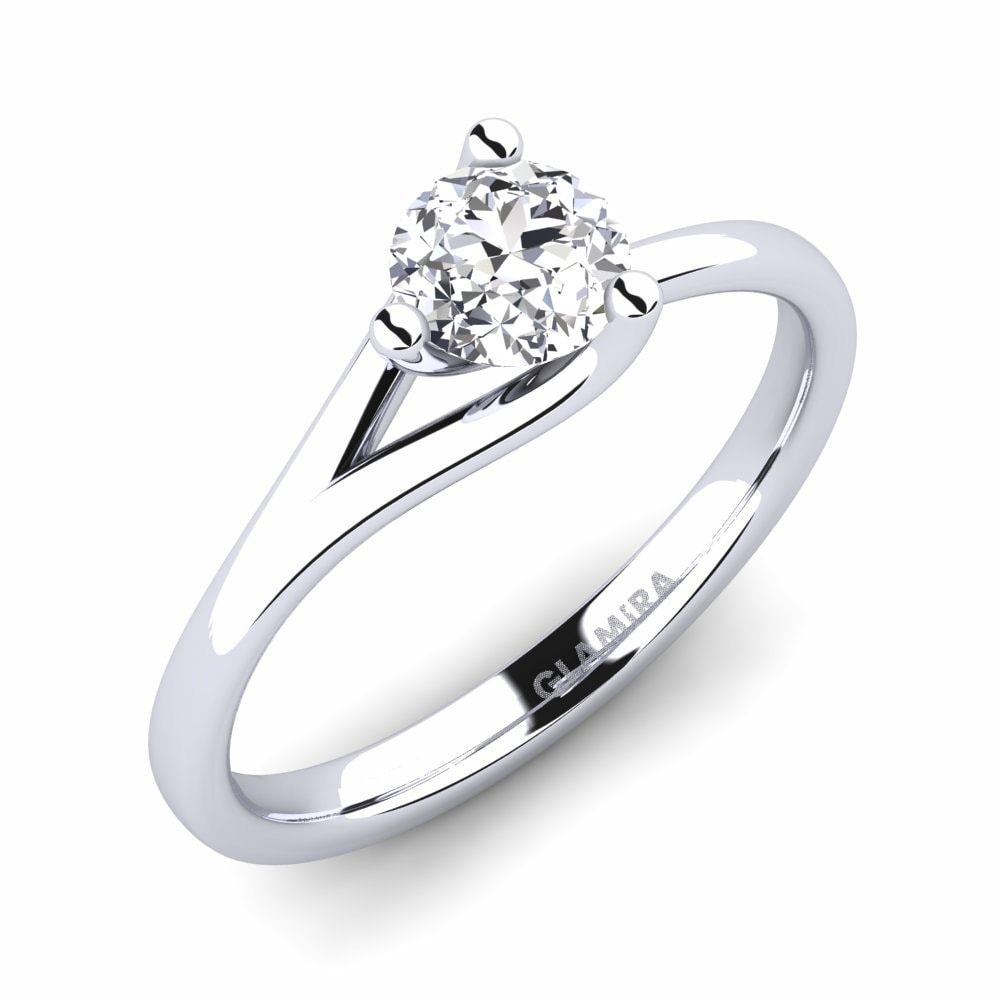 Classic Solitaire Engagement Rings Bridal Heart 0.5 Crt 585 White Gold Lab Grown Diamond