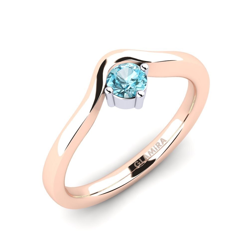 14k Oro Rosa & Blanco Circón Azul Anillo de compromiso Bridal Love