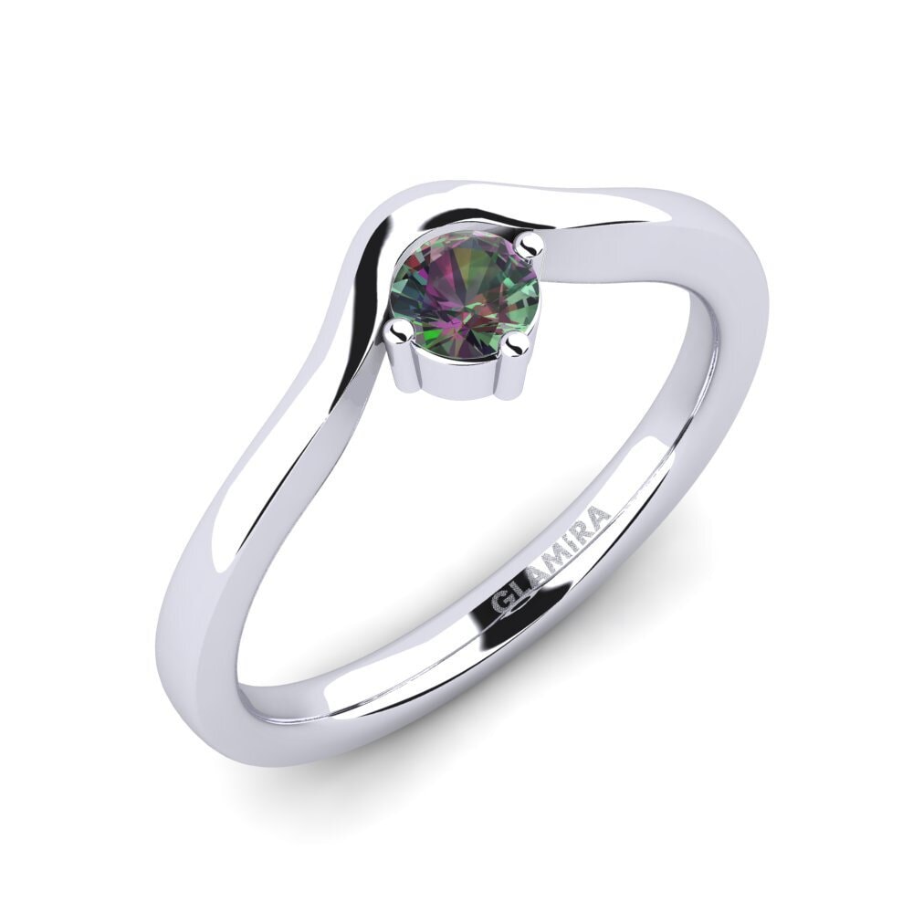 18k Oro Blanco Topacio Místico Anillo de compromiso Bridal Love