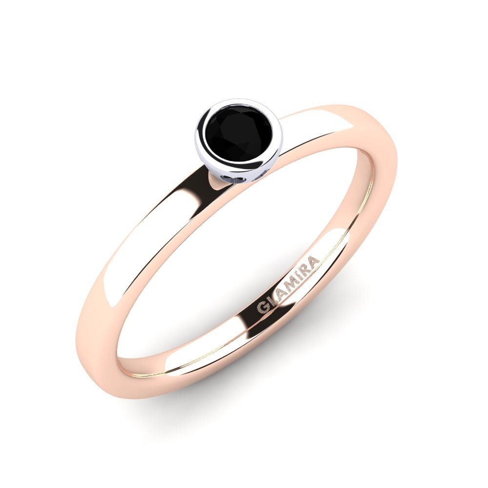 14ct Rose / White Gold Black Onyx Engagement Ring Bridal Passion 0.16 crt