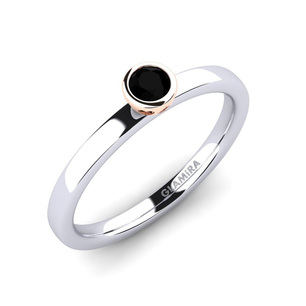 14ct White / Rose Gold Black Onyx Engagement Ring Bridal Passion 0.16 crt