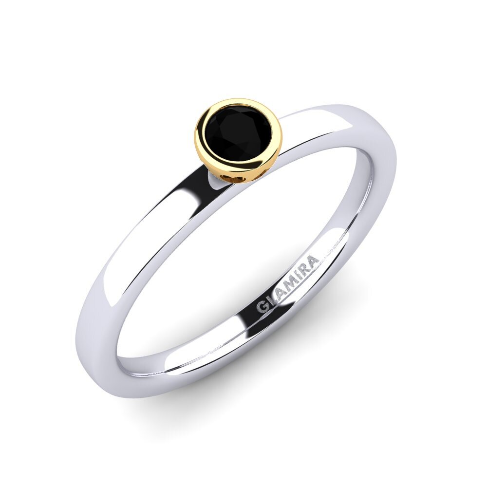 14ct White / Yellow Gold Black Sapphire Engagement Ring Bridal Passion 0.16 crt