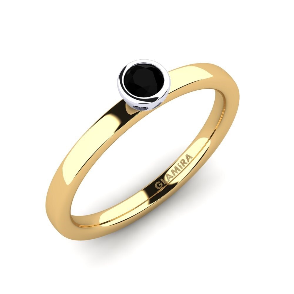 14ct Yellow / White Gold Black Diamond Engagement Ring Bridal Passion 0.16 crt