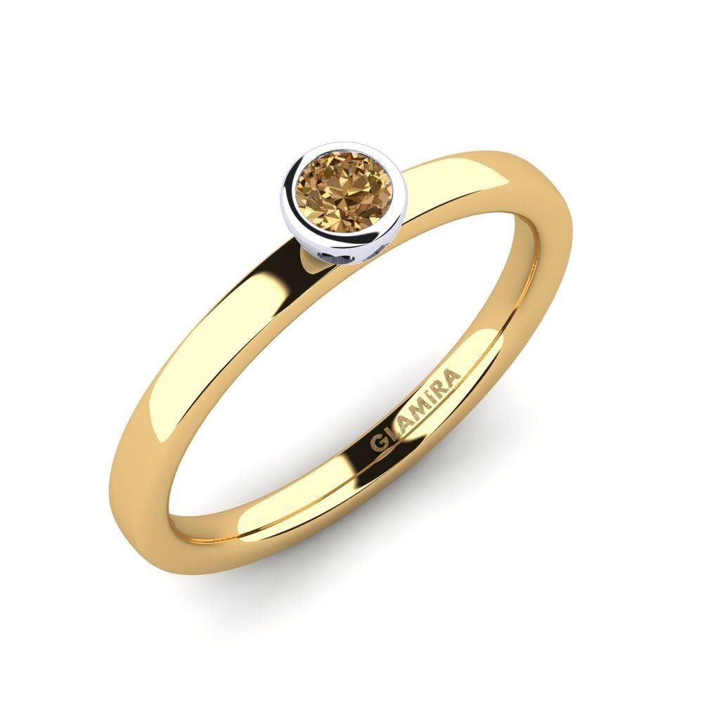 14ct Yellow / White Gold Brown Diamond Engagement Ring Bridal Passion 0.16 crt