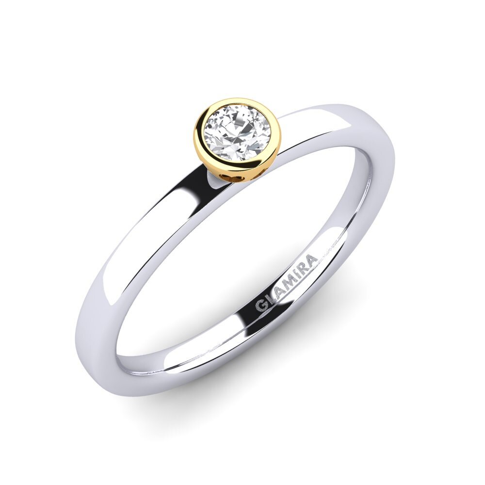 14ct White / Yellow Gold White sapphire Engagement Ring Bridal Passion 0.16 crt