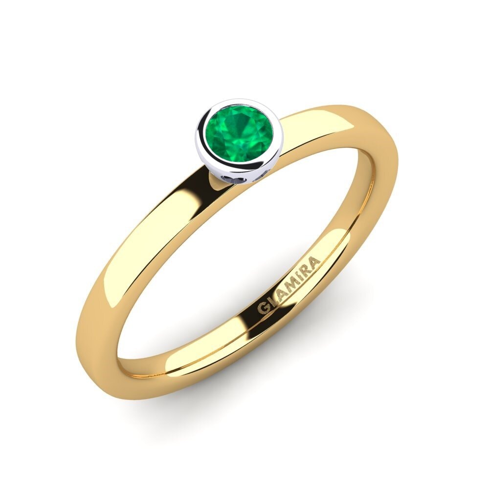 14ct Yellow / White Gold Emerald Engagement Ring Bridal Passion 0.16 crt