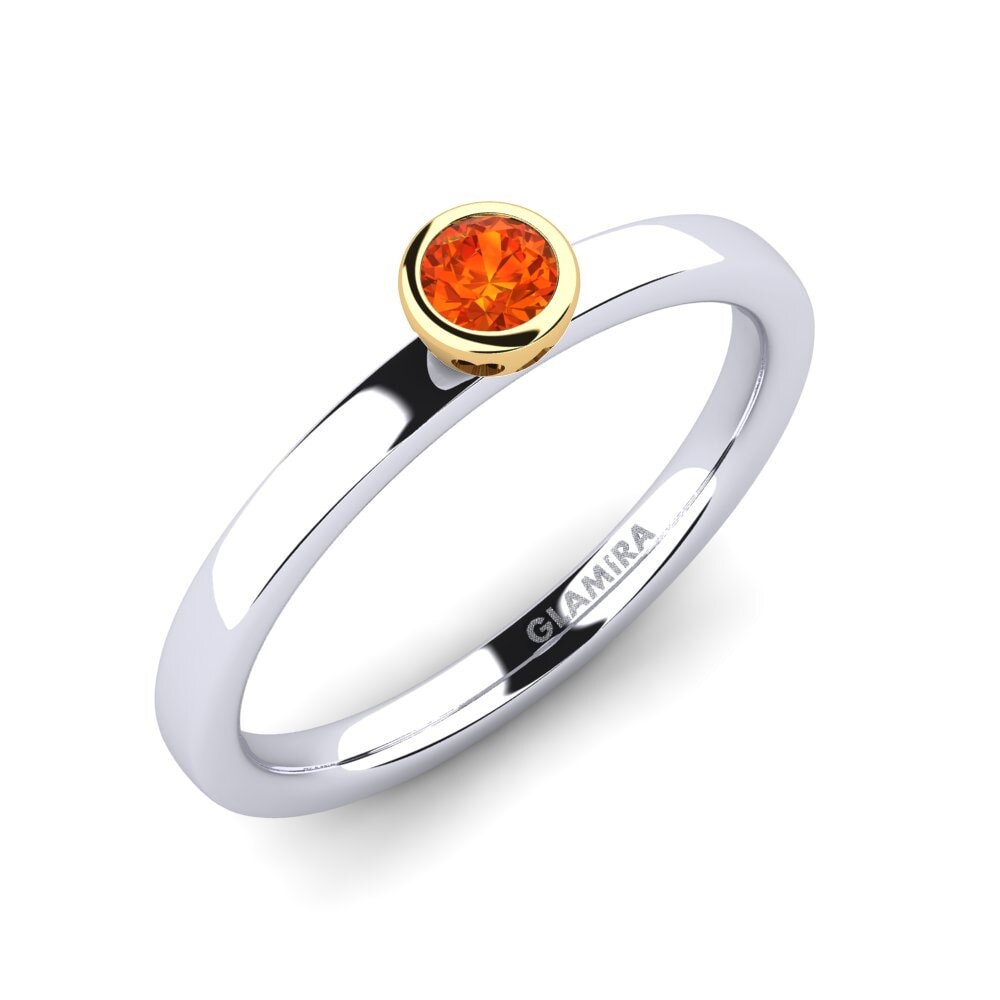 14ct White / Yellow Gold Orange Sapphire Engagement Ring Bridal Passion 0.16 crt