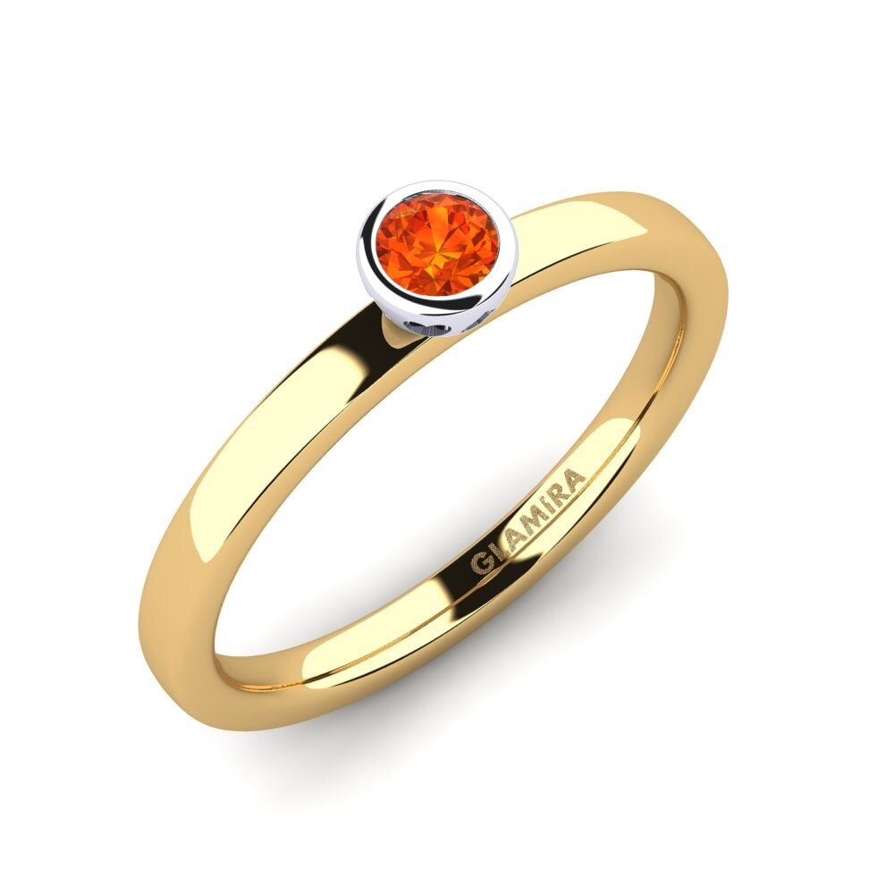14ct Yellow / White Gold Orange Sapphire Engagement Ring Bridal Passion 0.16 crt