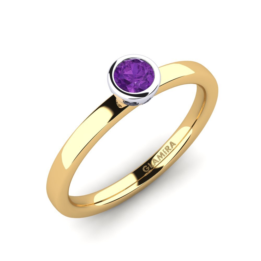 14ct Yellow / White Gold Amethyst Engagement Ring Bridal Passion 0.25 crt
