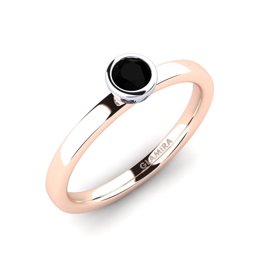 14ct Rose / White Gold Black Onyx Engagement Ring Bridal Passion 0.25 crt