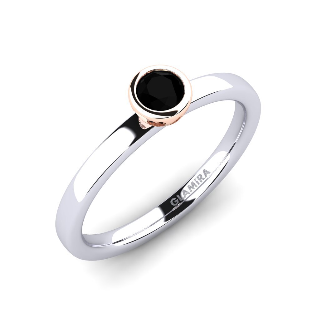 14ct White / Rose Gold Black Onyx Engagement Ring Bridal Passion 0.25 crt