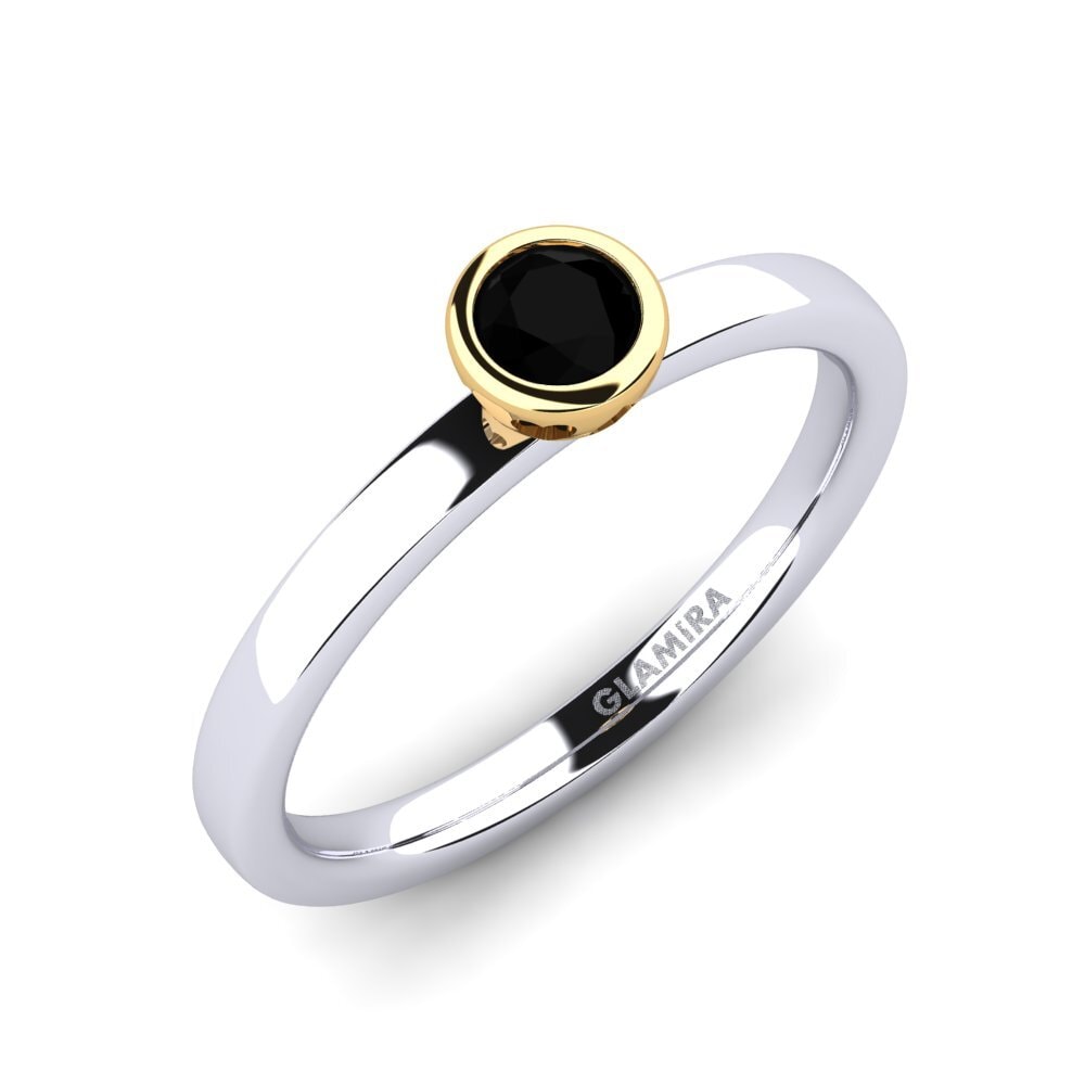 14ct White / Yellow Gold Black Sapphire Engagement Ring Bridal Passion 0.25 crt