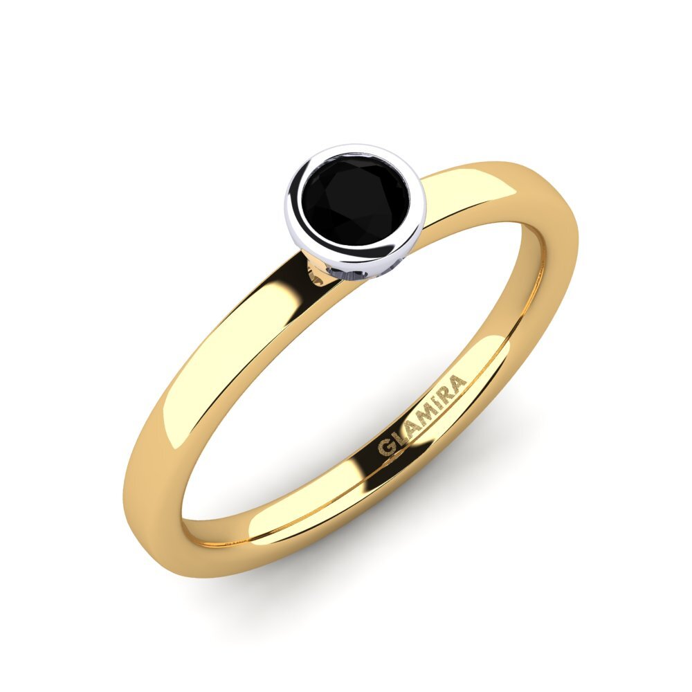 14ct Yellow / White Gold Black Sapphire Engagement Ring Bridal Passion 0.25 crt