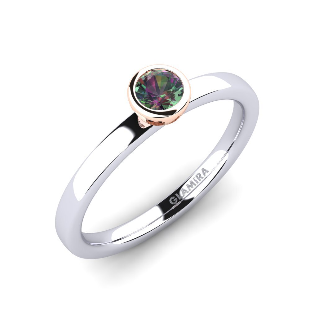 18ct White & Rose Gold Mystic Topaz Engagement Ring Bridal Passion 0.25 crt