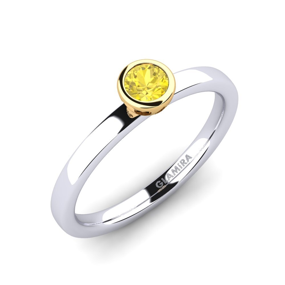 14ct White / Yellow Gold Yellow Sapphire Engagement Ring Bridal Passion 0.25 crt