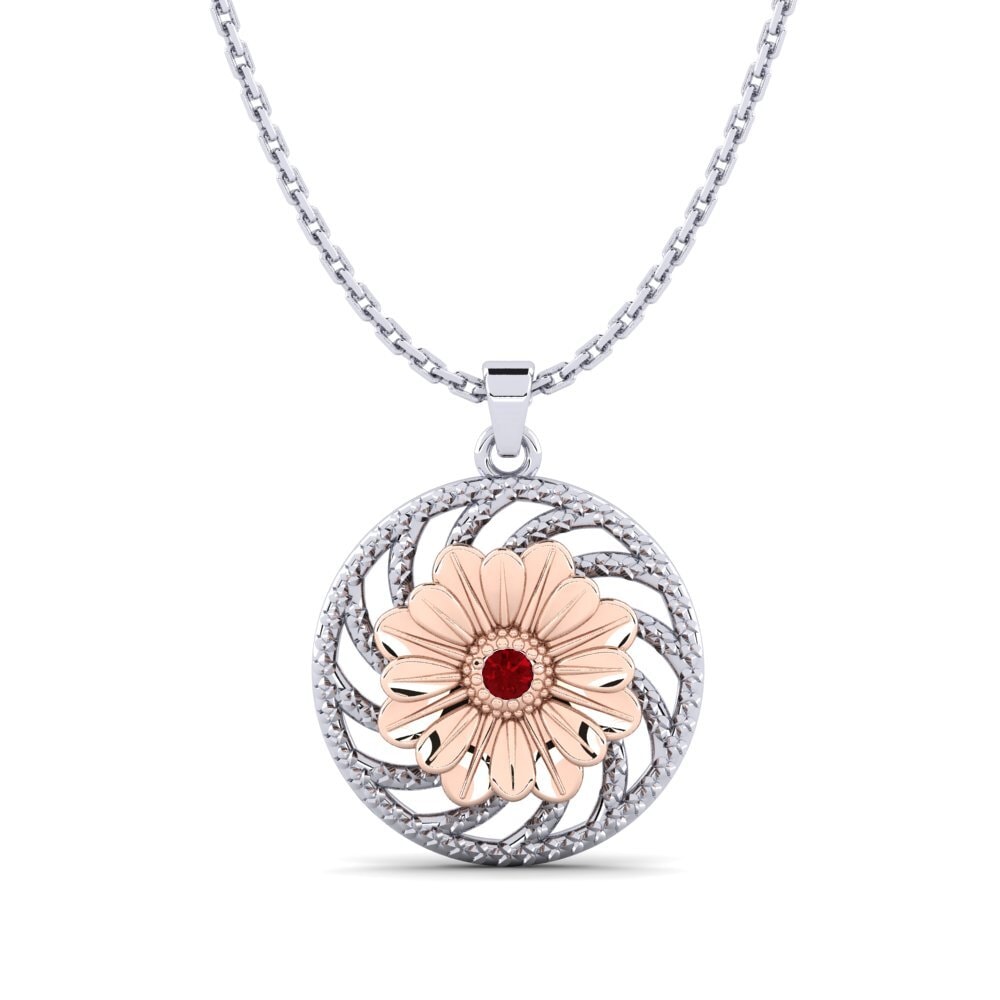 14k Oro Blanco & Rosa Circonita Roja Colgante de Mujer Bridge