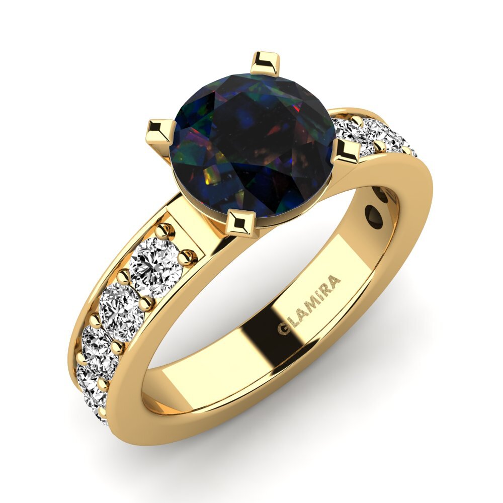 Rund Schwarzer Opal Verlobungsringe Brigida 2crt