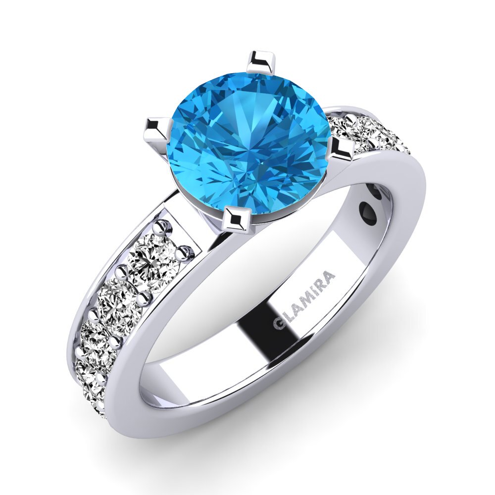 Białe Złoto 375 Niebieski Topaz Pierścionek zaręczynowy Brigida 2crt