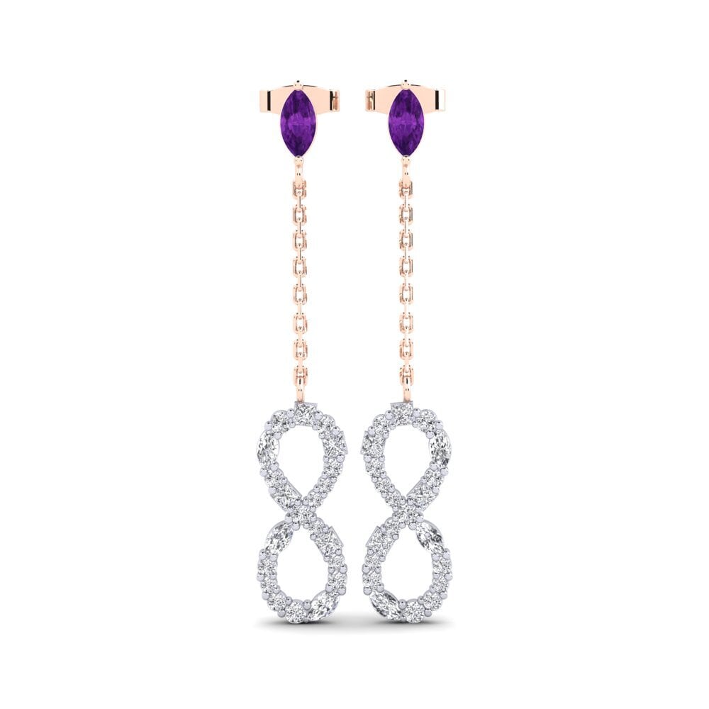18ct Rose & White Gold Amethyst Women's Earring Brilliantami A