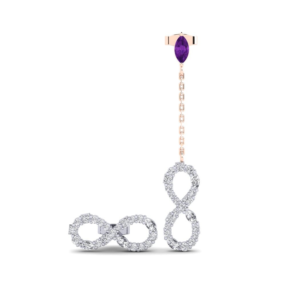 18ct Rose & White Gold Amethyst Women's Earring Brilliantami Set