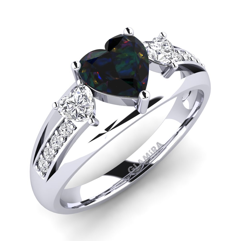 18ct White Gold Black Opal Engagement Ring Britany