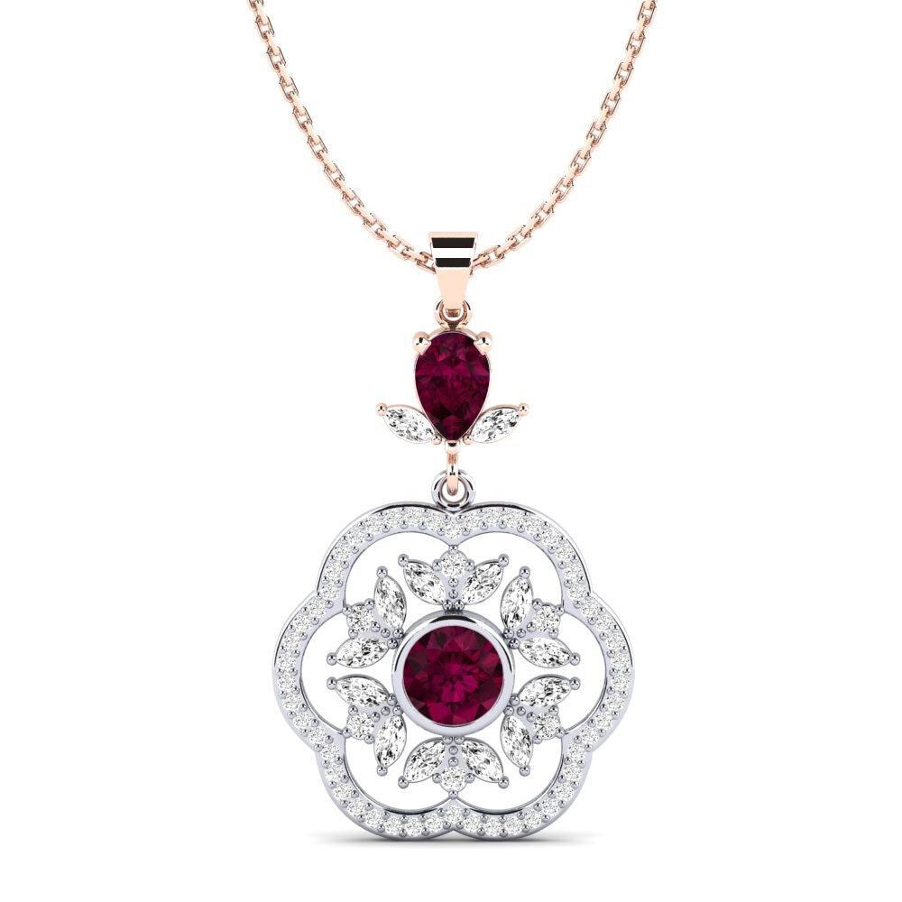 Vàng Trắng-Đỏ 9K Đá Rhodolite Mặt dây chuyền nữ Brittney