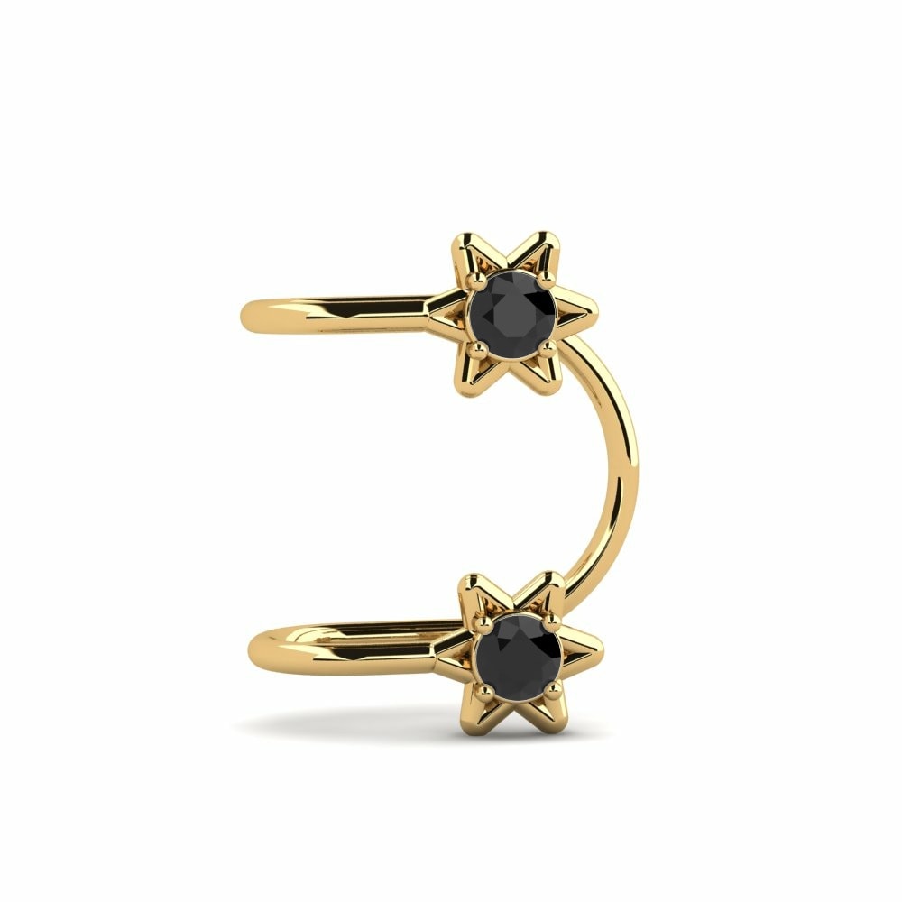 Brazalete de oreja Ear Cuffs Pendientes Broach Oro Amarillo 375 Diamante Negro