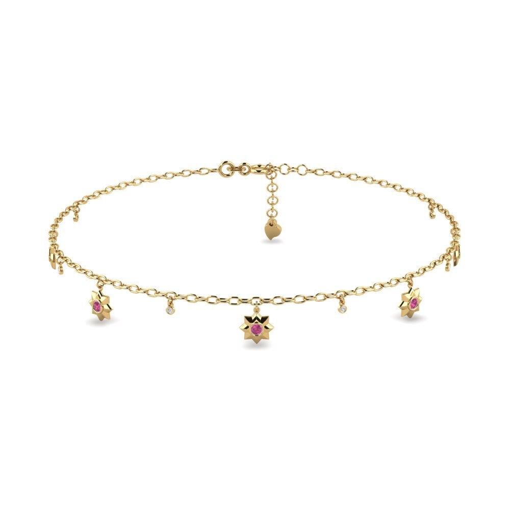 14ct Yellow Gold Pink Tourmaline Women's Anklet Brookins