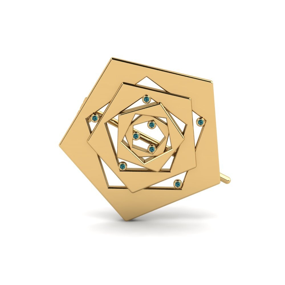 14ct Yellow Gold Blue Diamond Brooch Browke