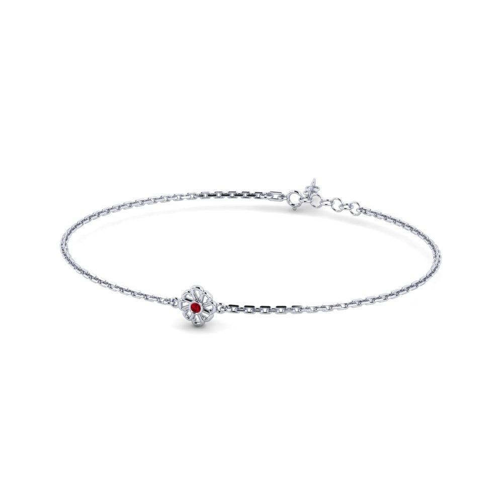 925 Prata de lei Zircônia Vermelha Pulseira Feminino Brunch