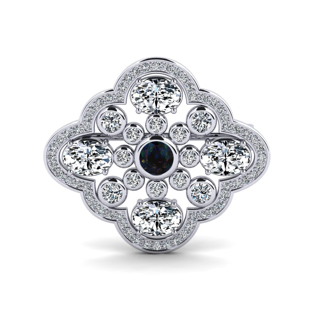 14ct White Gold Black Opal Brooch Bublitz