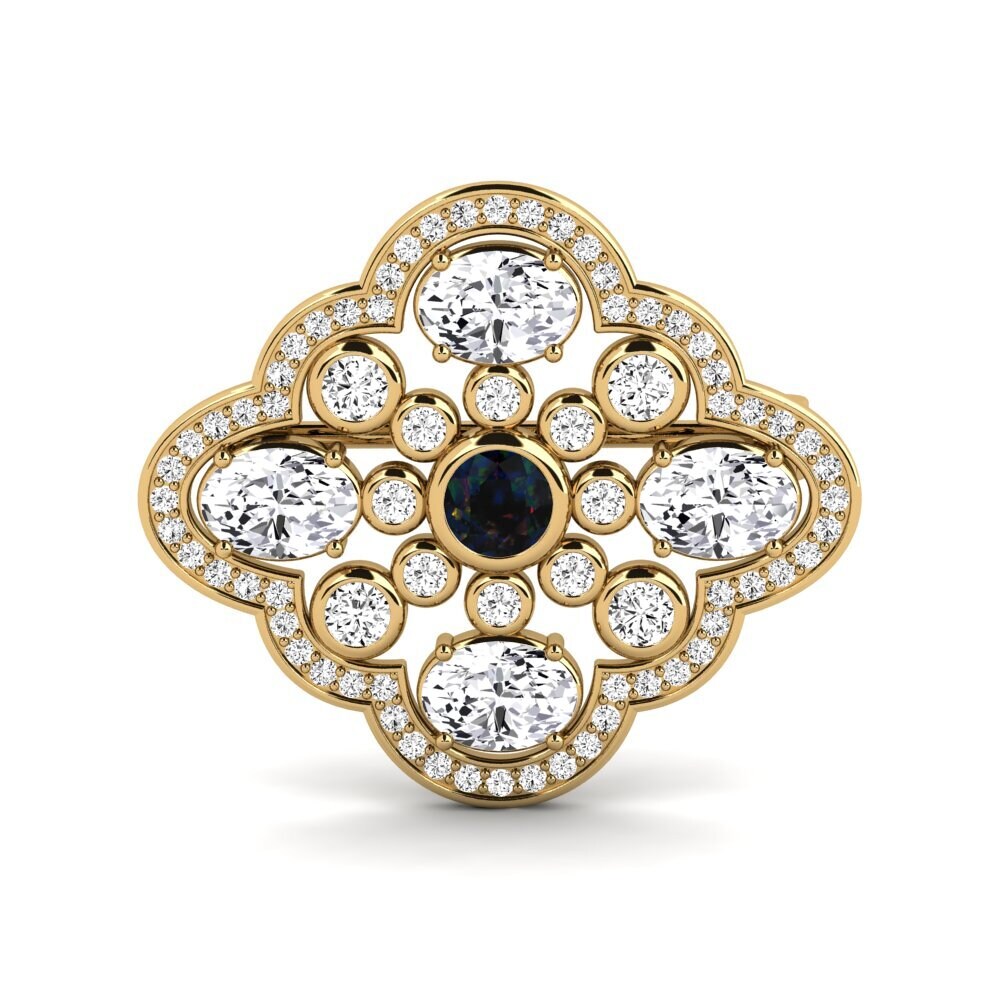 Gelbgold 375 Schwarzer Opal Brosche Bublitz