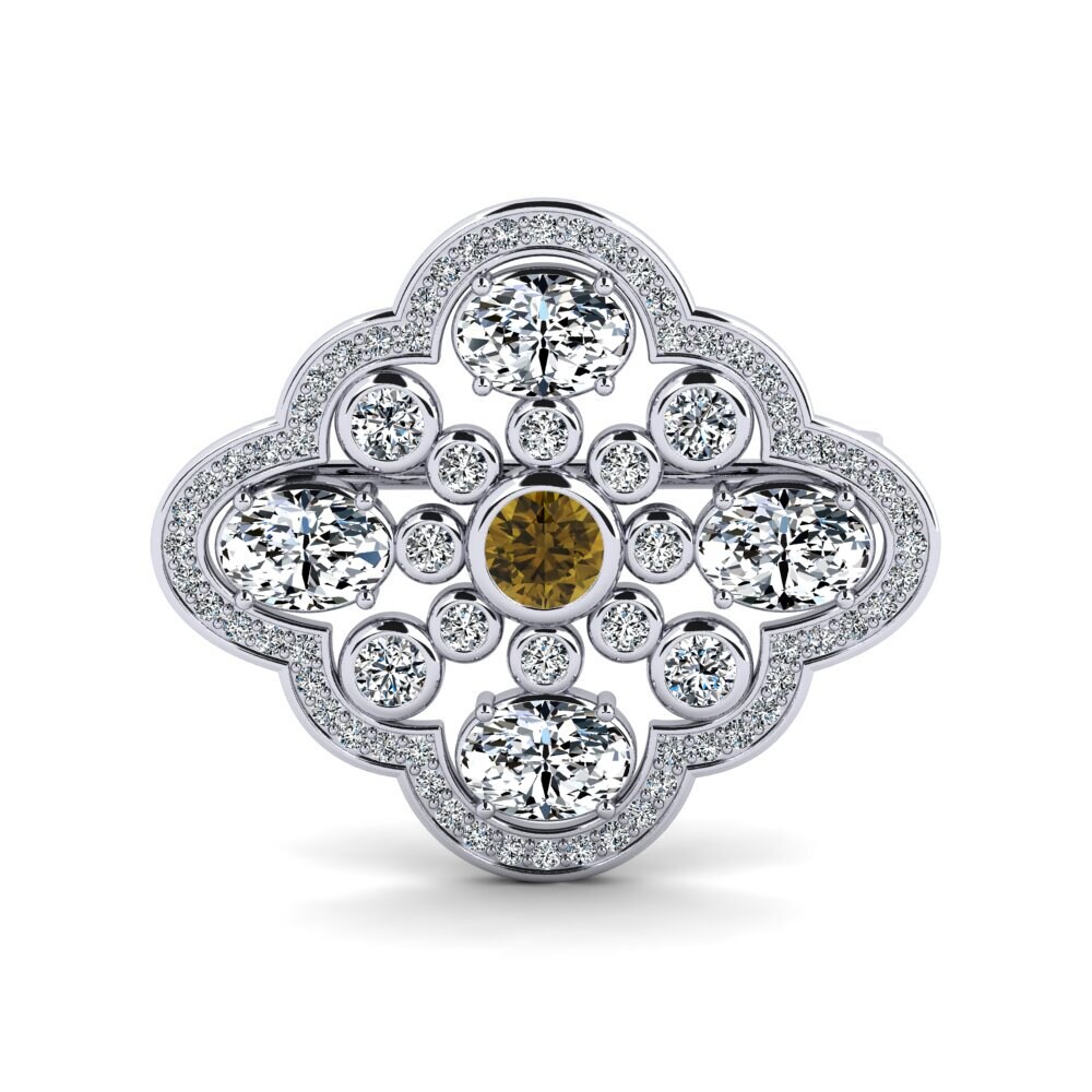 14ct White Gold Brown Zircon Brooch Bublitz