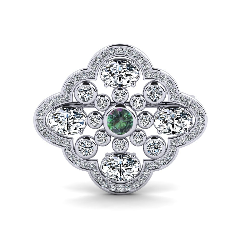 14ct White Gold Mystic Topaz Brooch Bublitz