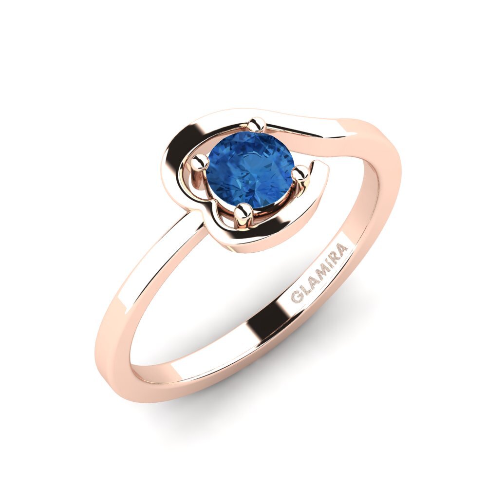 14K Rood Goud Donker Blauwe Zirkoon Dames Ring Bucha