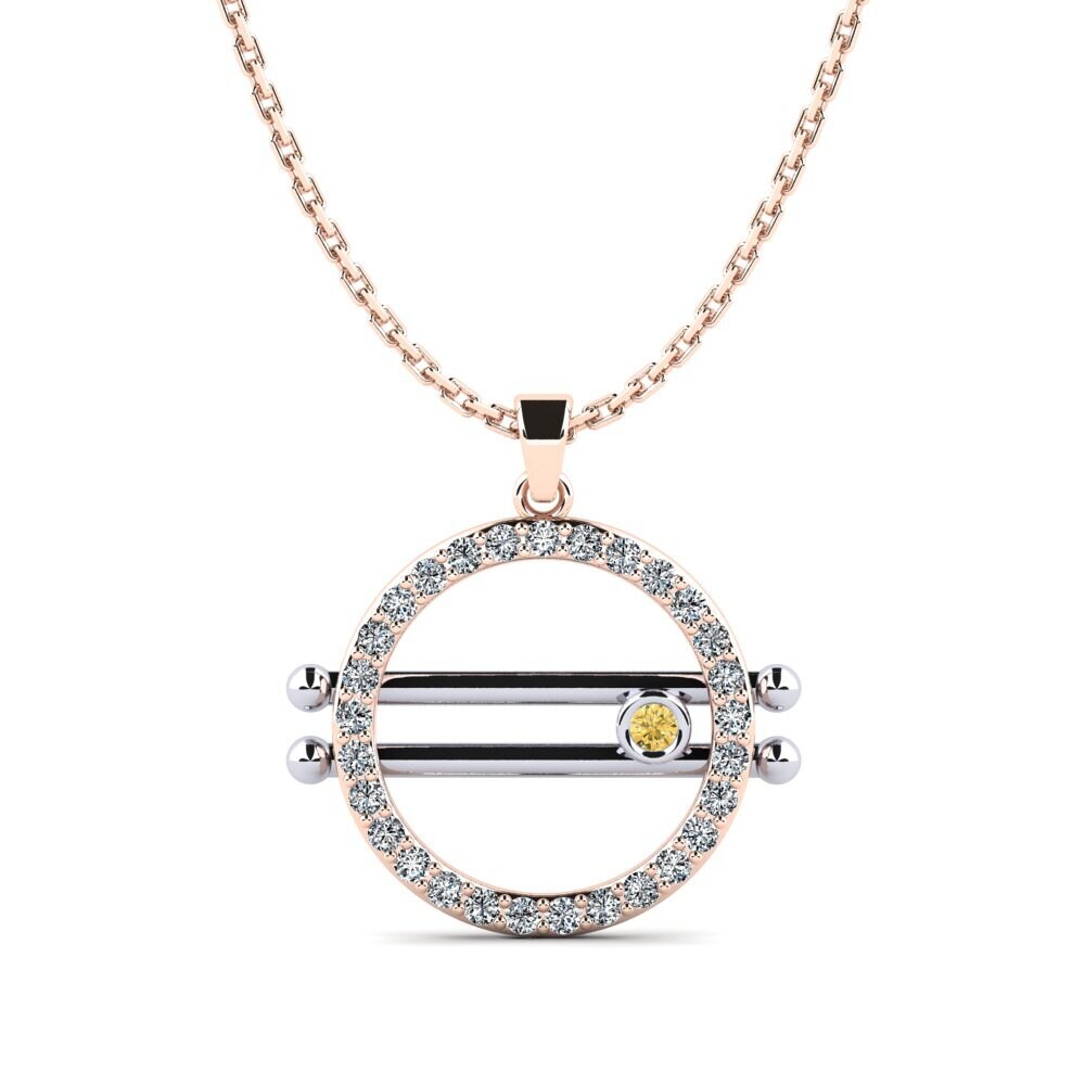 9k Oro Rosa & Blanco Diamante Amarillo Colgante de Mujer Bucheuruse
