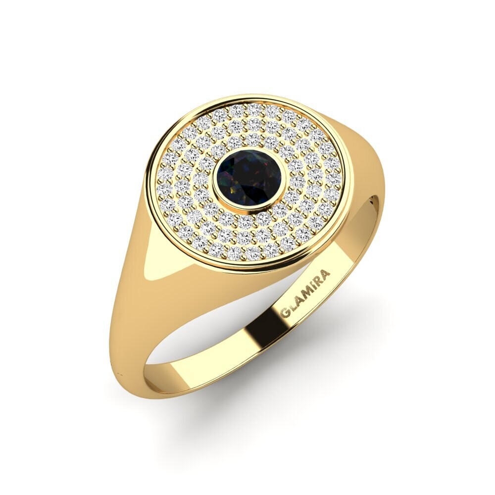 14ct Yellow Gold Black Opal Men's Ring Budew