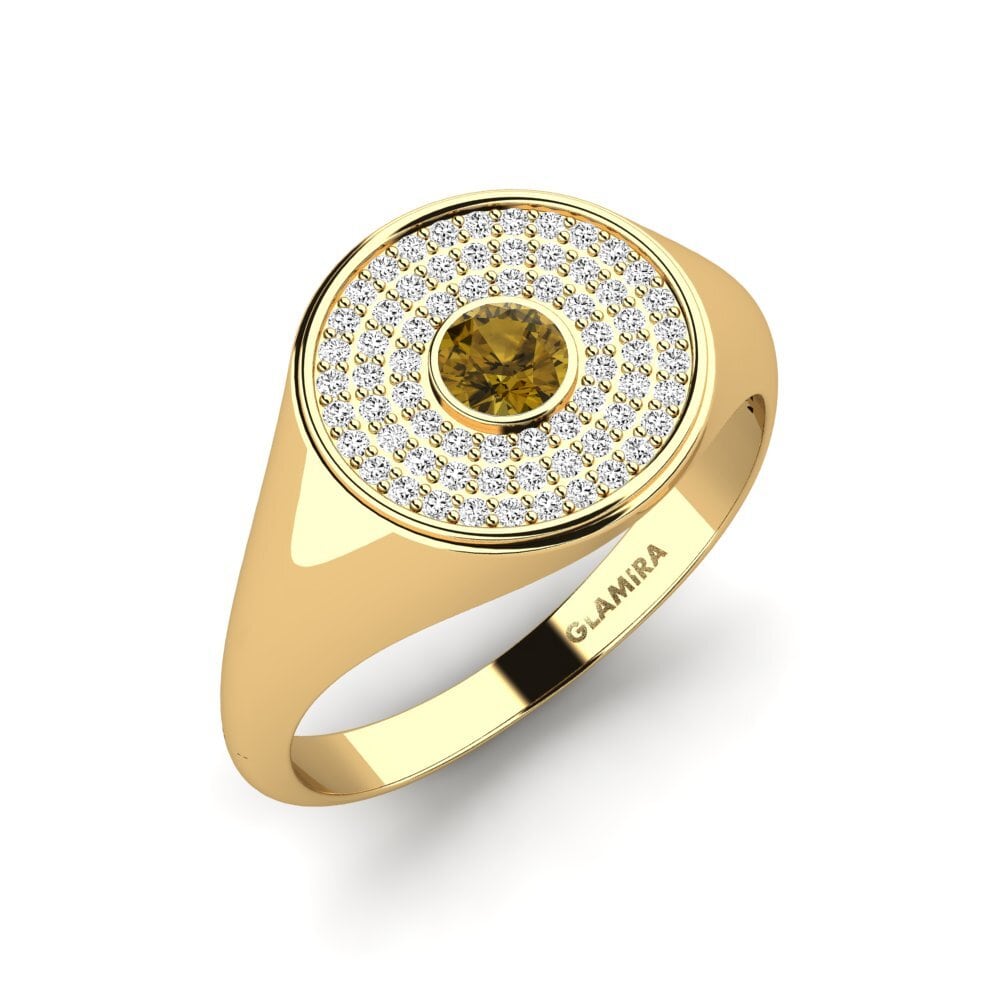 14k Oro Amarillo Circón Marrón Anillo de Hombre Budew