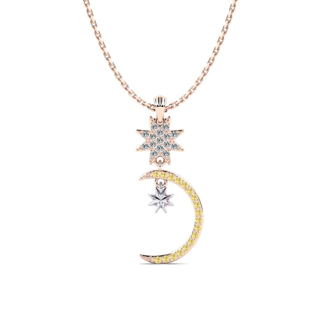 14k Oro Rosa & Blanco Diamante Amarillo Colgante de Mujer Builian