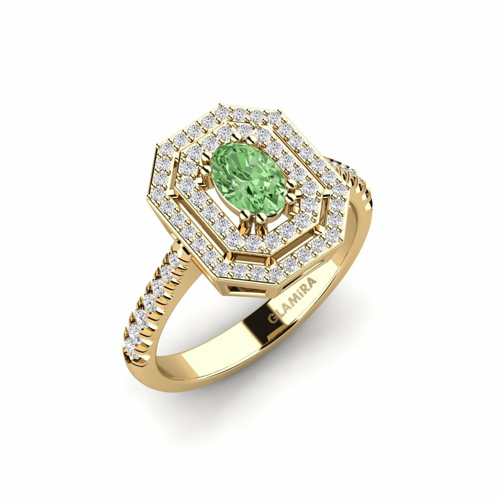 Oval 0.36 Carat Halo Green Diamond 14k Yellow Gold Engagement Ring Buire