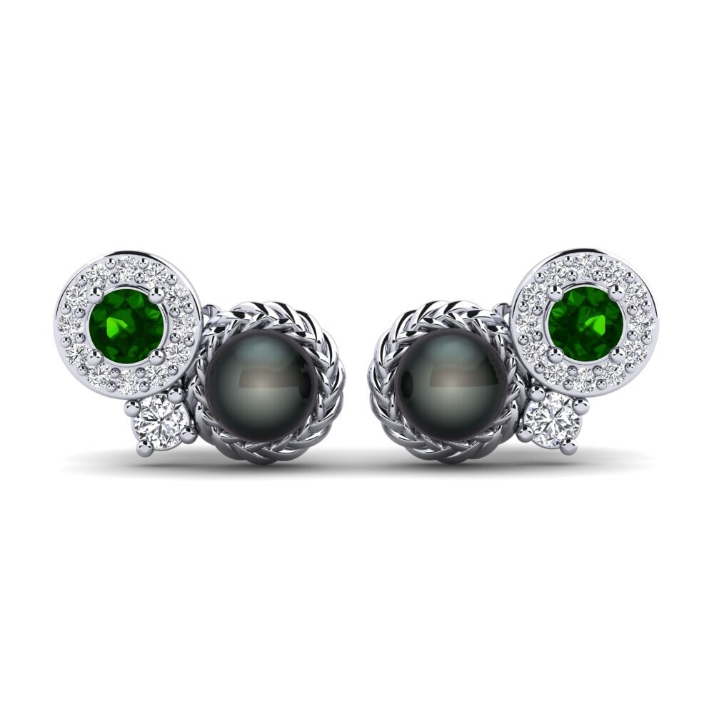 14k White Gold Green Tourmaline Women's Earring Bunga
