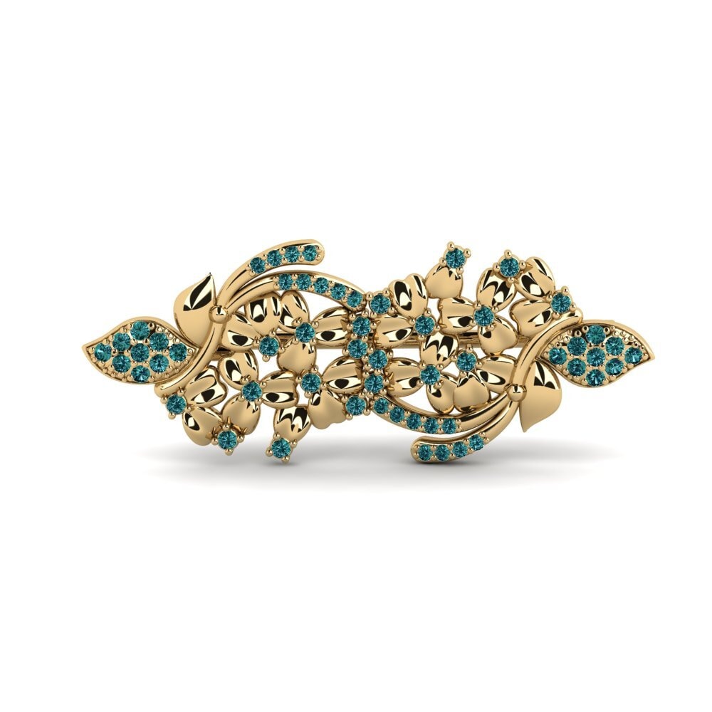 14ct Yellow Gold Blue Diamond Brooch Bunget