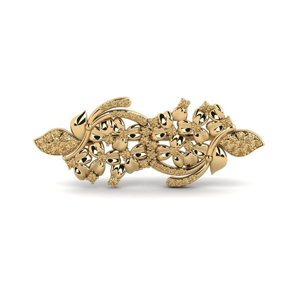 14ct Yellow Gold Brown Diamond Brooch Bunget