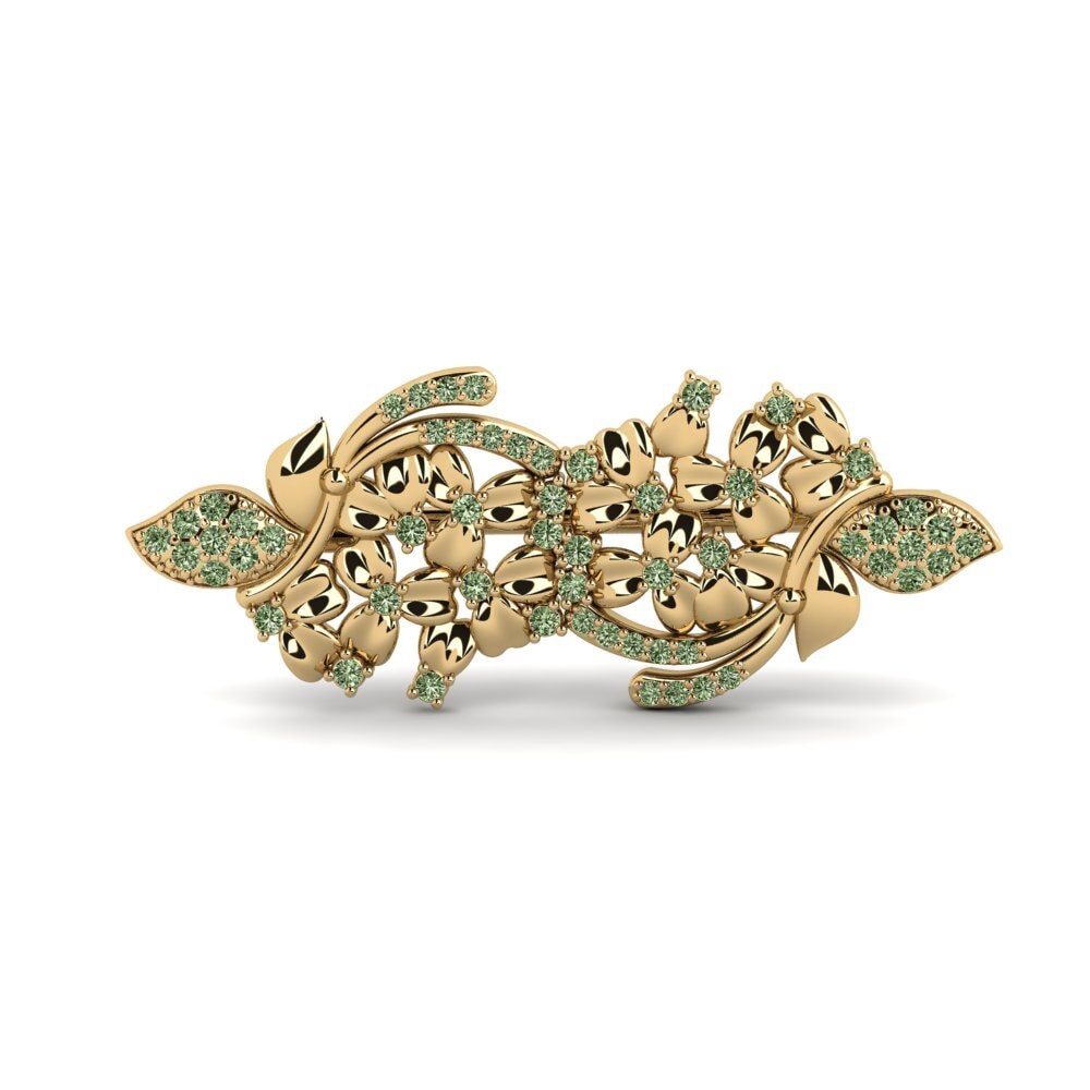 14ct Yellow Gold Green Diamond Brooch Bunget