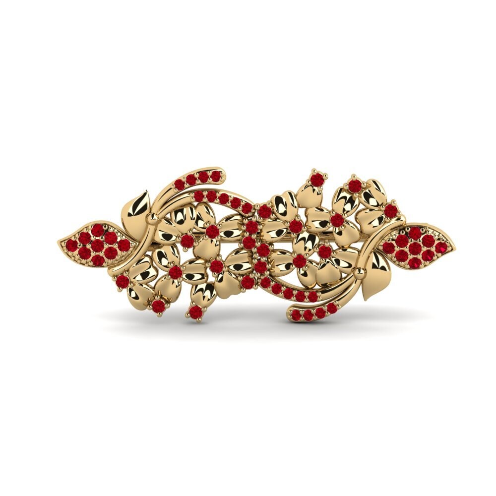 14ct Yellow Gold Red Zirconia Brooch Bunget