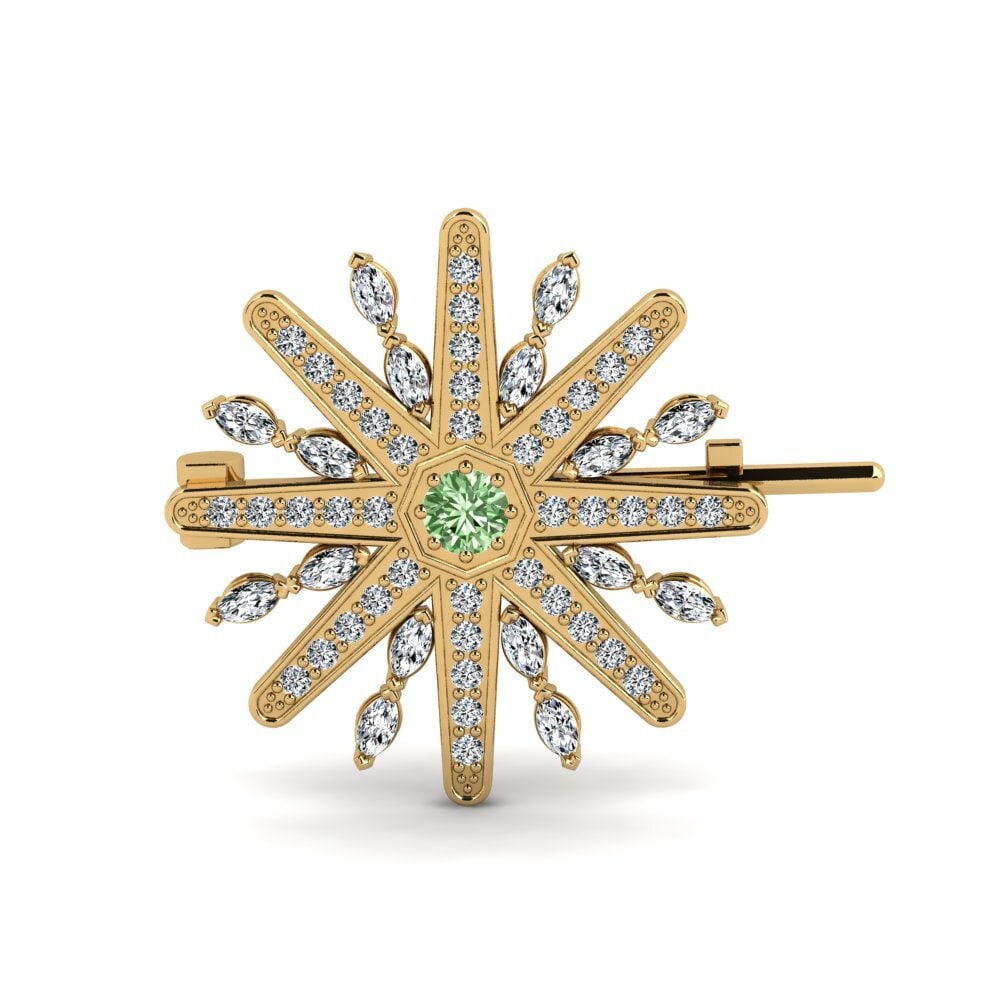 Gelbgold 375 Grüner Diamant Brosche Burlew